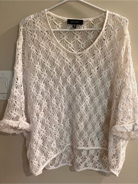 Karen Kane White Crochet Pullover